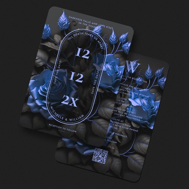 Save The Date Mariage élégant avec des roses bleues marine gothi (Gothic Boho Navy Blue Floral Simple Wedding Save The Date
)