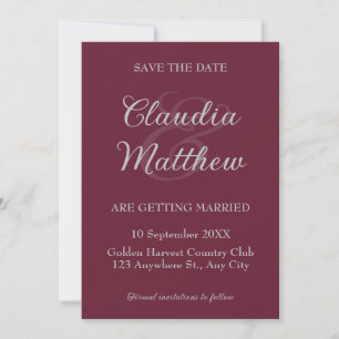 Save The Date Mariage élégant avec écriture rouge sang et argent