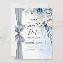 Mariage Élégant avec Nœud Bleu Poussiéreux