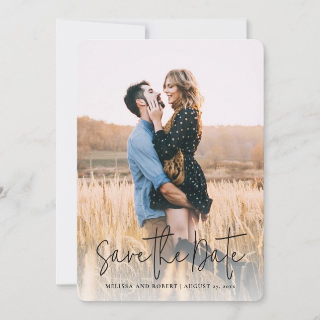Save The Date Mariage élégant avec photo de script moderne (Devant)