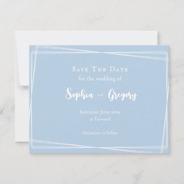 Save The Date Mariage élégant avec un script stylé bleu clair (Devant)