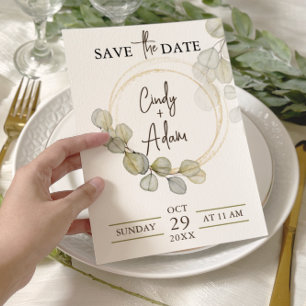 Save The Date Mariage Élégant avec Verdure d'Eucalyptus