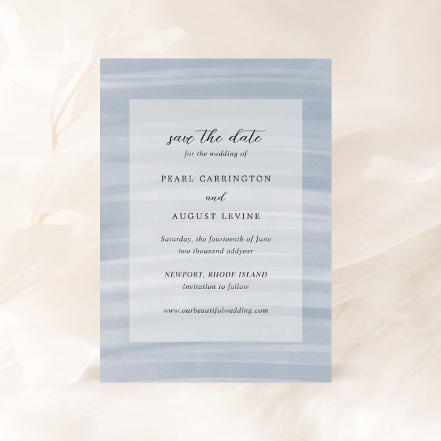 Save The Date Mariage Élégant Bleu Atténué Chic Côté Mer (Créateur téléchargé)