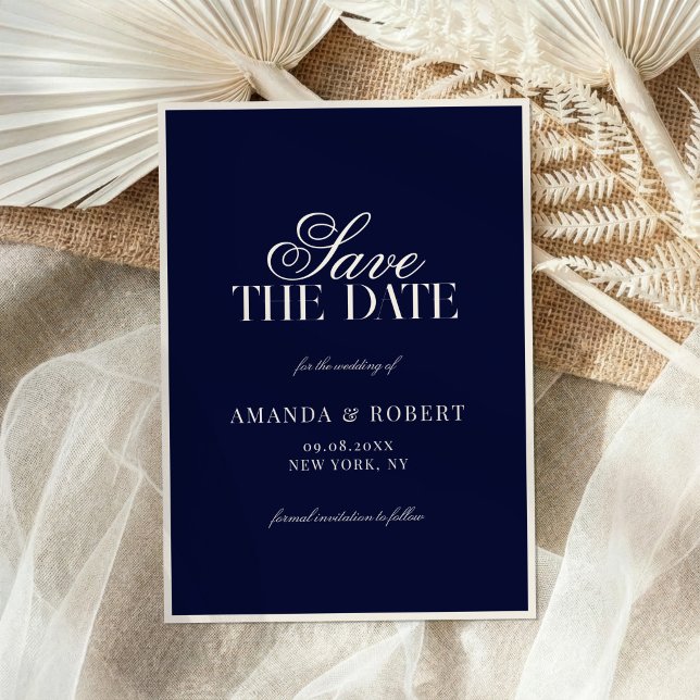Save The Date Mariage Élégant Bleu Nuit à l'Ancienne (Créateur téléchargé)