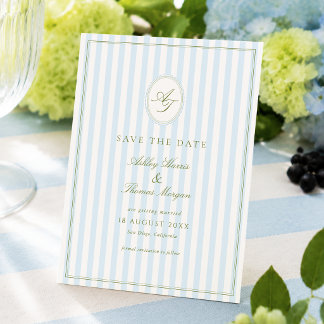 Save The Date Mariage Élégant Bleu & Sauge