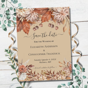 Save The Date Mariage élégant Bohème Terracotta Blanc Brun Flora