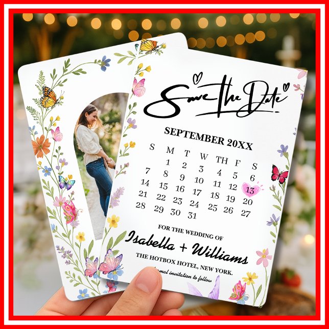 Save The Date Mariage Élégant Boho Fleur de Sauvage Papillons Fl (Créateur téléchargé)