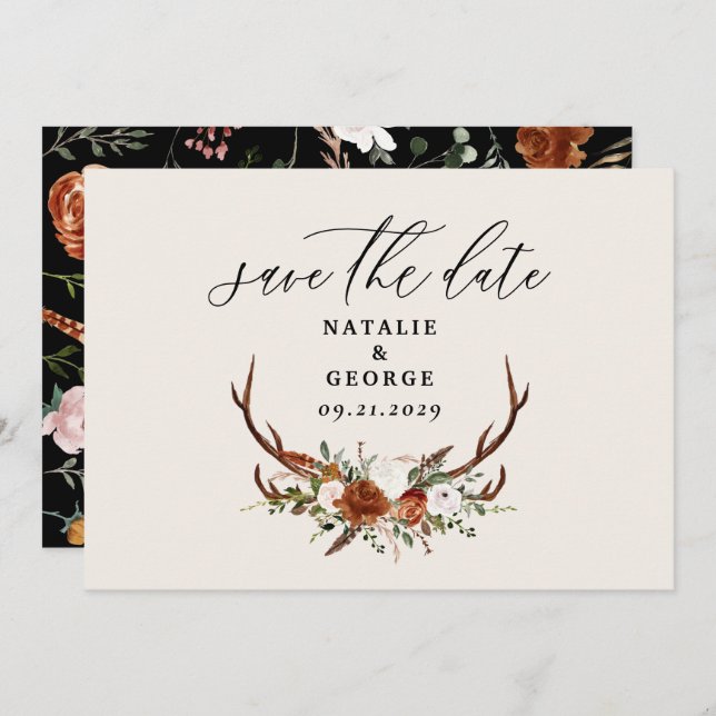 Save The Date Mariage élégant botanique rustique chic (Devant / Derrière)