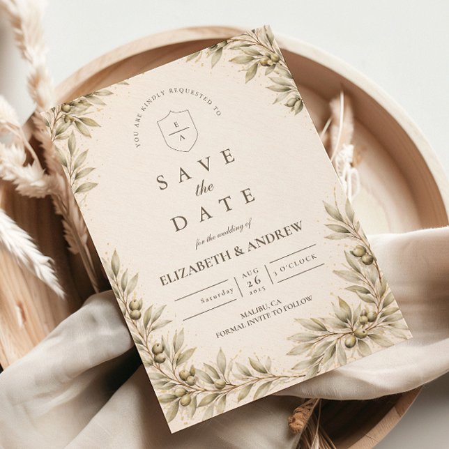 Save The Date Mariage Élégant Branche d'Olivier Verdure (Créateur téléchargé)