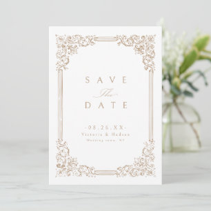 Save The Date Mariage élégant cadre Vintage neutre