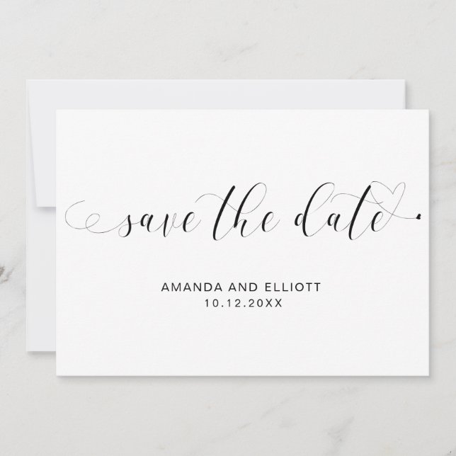 Save The Date Mariage élégant calligraphié noir et blanc (Devant)