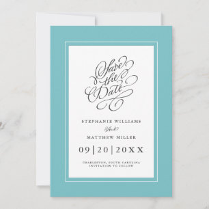 Save The Date Mariage élégant Chic Calligraphie Aqua Blue Green