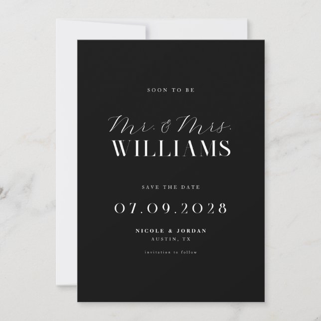 Save The Date Mariage élégant chic moderne noir et blanc (Devant)