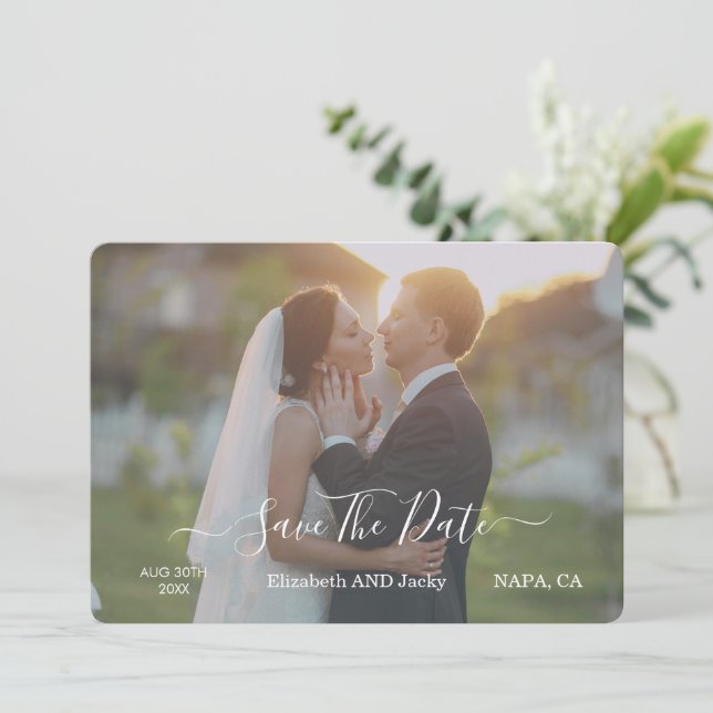 Save The Date Mariage Élégant Classique Calligraphié Noir et Bla (Debout devant)