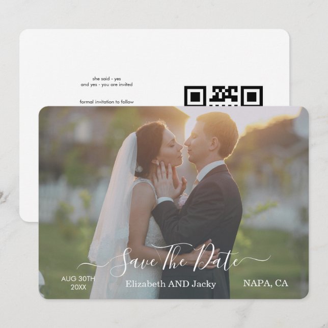 Save The Date Mariage Élégant Classique Calligraphie Noir et Bla (Devant / Derrière)