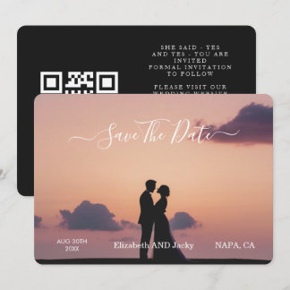 Save The Date Mariage Élégant Classique Calligraphie Noir et Bla