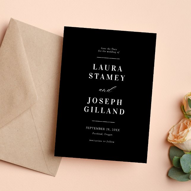 Save The Date Mariage Élégant Classique Noir et Blanc (Elegant black and white save the date sets a timeless tone for your wedding.)