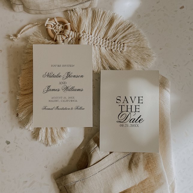 Save The Date Mariage élégant crème noir argent ancien (Créateur téléchargé)