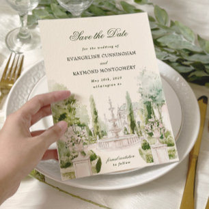 Save The Date Mariage Élégant dans un Jardin de Manoir à l'Aquar