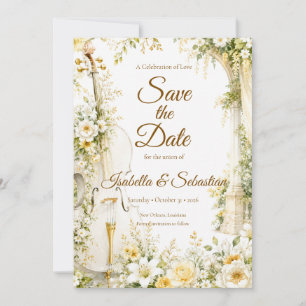 Save The Date Mariage élégant dans un jardin musical