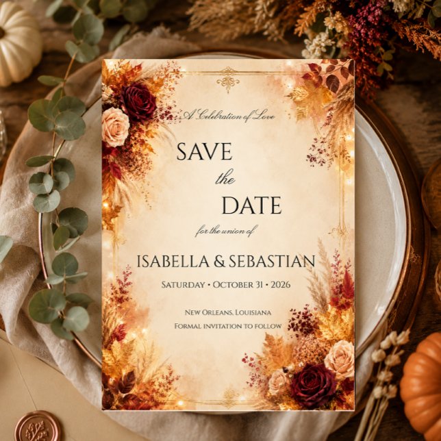 Save The Date Mariage élégant d'automne | Mariage rustique boho  (Créateur téléchargé)