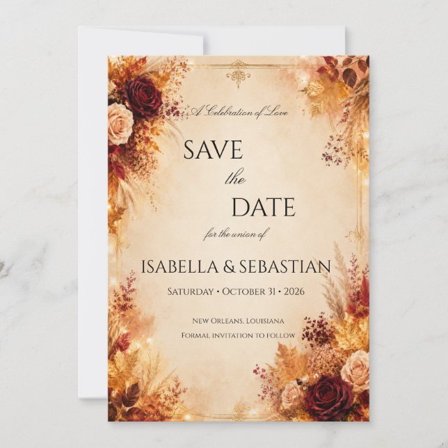 Save The Date Mariage élégant d'automne | Mariage rustique boho  (Devant)