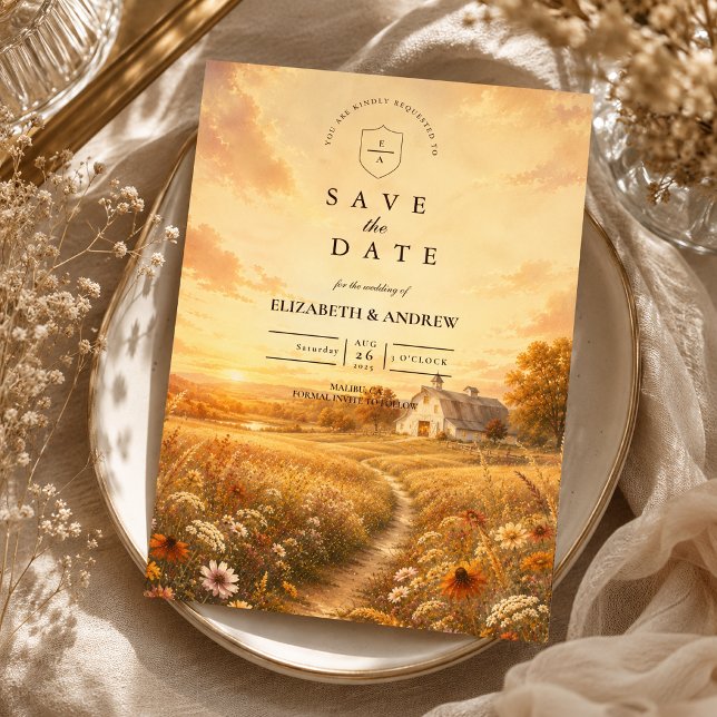 Save The Date Mariage Élégant de Fleur Sauvage d'Automne (Créateur téléchargé)