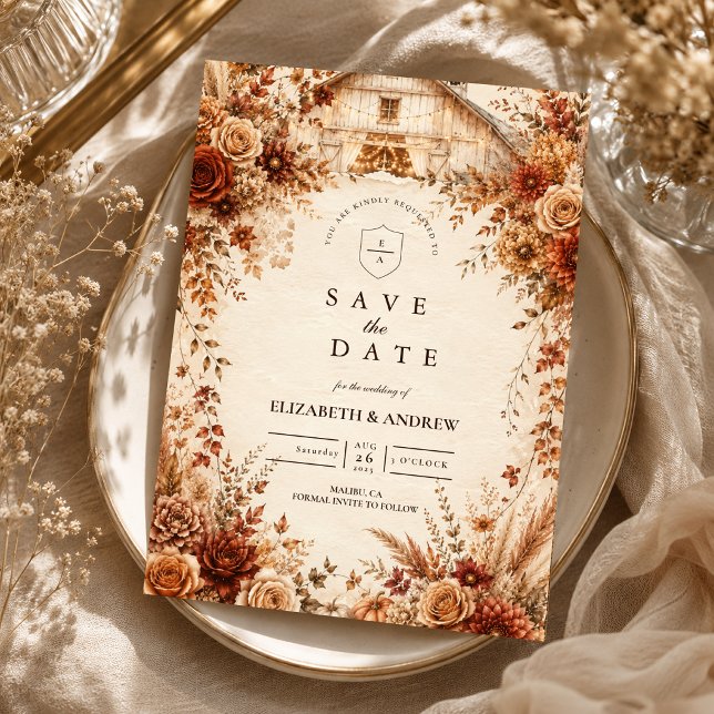 Save The Date Mariage Élégant de Grange d'Automne (Créateur téléchargé)