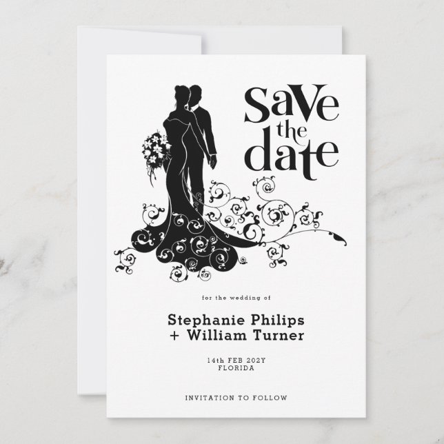 Save The Date Mariage Élégant des Mariés Silhouette (Devant)