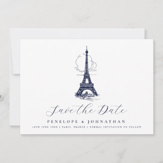 Save The Date Mariage Élégant Destination Tour Eiffel Française