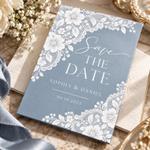 Mariage Élégant en Bleu Poussiéreux en Dentelle Fl