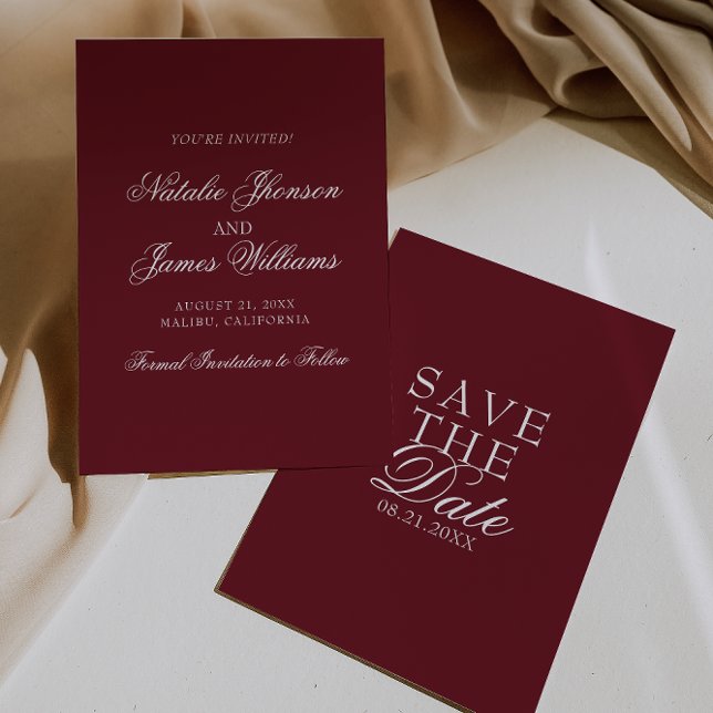 Save The Date Mariage élégant en Bourgogne blanc à l'ancienne (Créateur téléchargé)