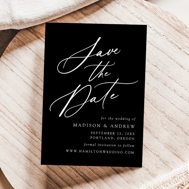 Save The Date Mariage élégant en calligraphie noir et blanc (Créateur téléchargé)