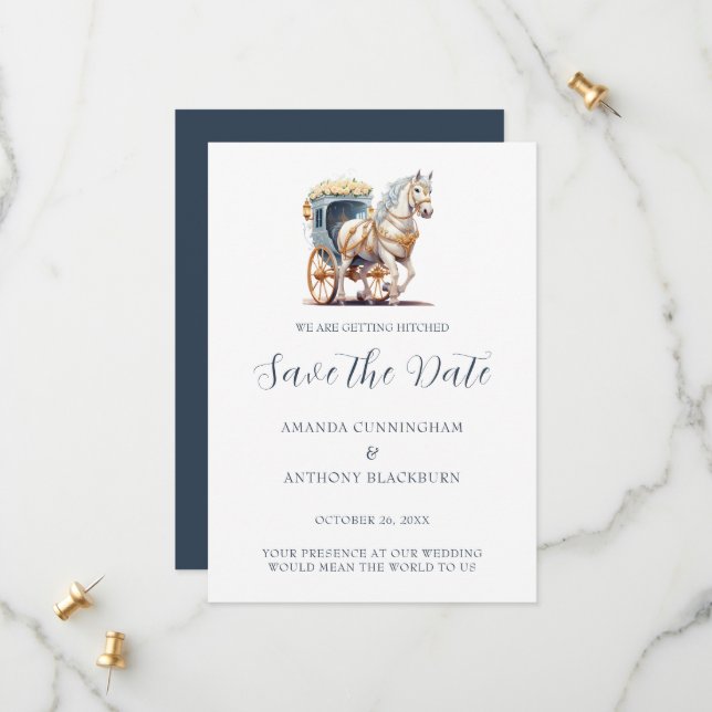 Save The Date Mariage Élégant en Carrosse à Cheval (Devant/Arrière en situation)