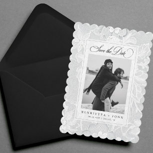 Save The Date Mariage élégant en dentelle blanche vintage 2 phot