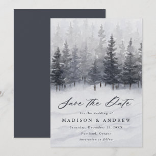 Save The Date Mariage Élégant en Forêt d'Hiver