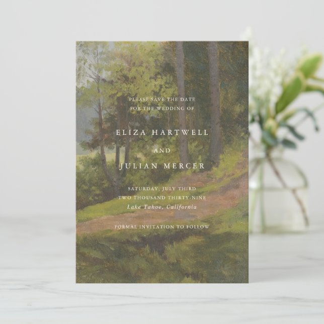 Save The Date Mariage Élégant en Forêt Rustique (Debout devant)