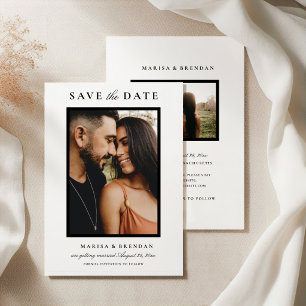Save The Date Mariage élégant en noir et blanc avec photo recto-