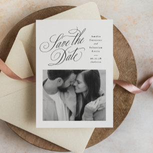 Save The Date Mariage élégant en noir et blanc sur une photo