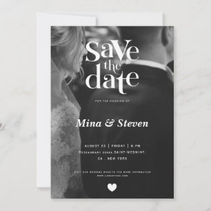 Save The Date Mariage élégant en noir et blanc une photo
