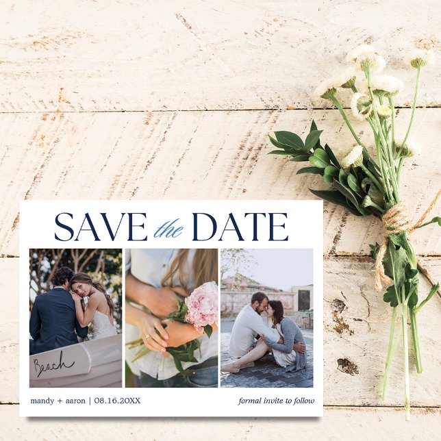 Save The Date Mariage élégant en trois photos (Elegant Three Photo Wedding Save The Date)