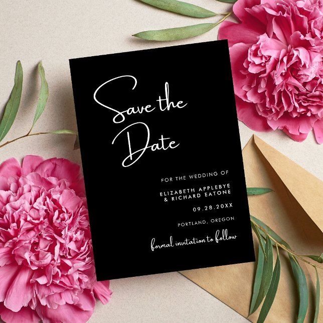 Save The Date Mariage Élégant et Moderne Noir et Blanc (Elegant modern black and white save the date shares your big news with timeless style)