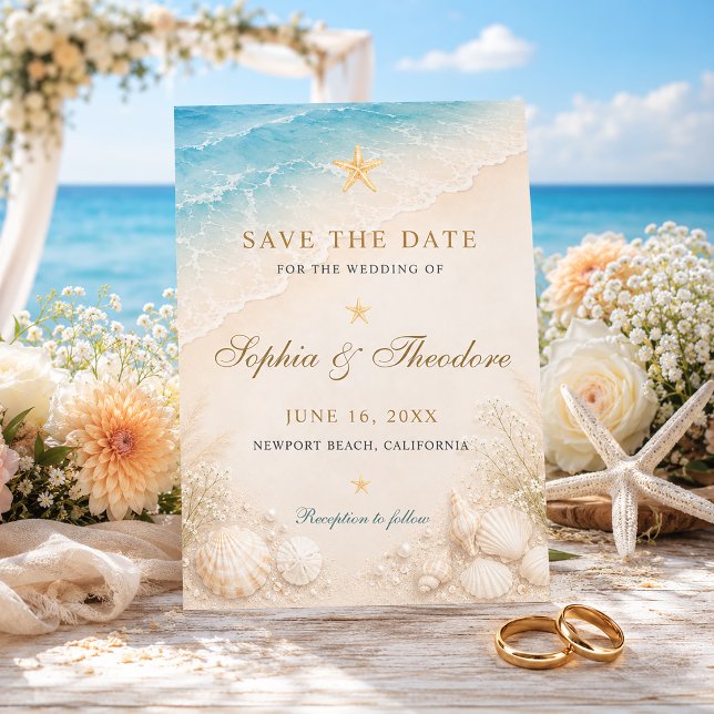 Save The Date Mariage élégant étoile de mer océan bleu (Créateur téléchargé)