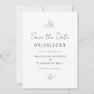 Save The Date Mariage élégant Feuilles botaniques noir blanc chi