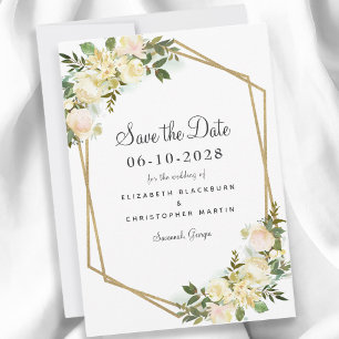 Save The Date Mariage Élégant Fiançailles Aquarelle Floral Or