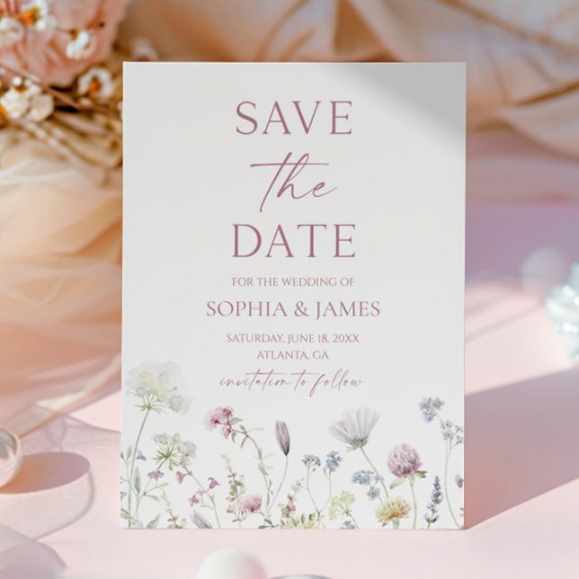 Save The Date Mariage Élégant Fleur de Fleur Sauvage Fleurs (Créateur téléchargé)