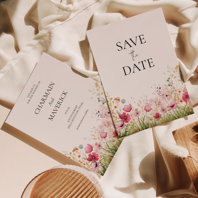 Save The Date Mariage Élégant Fleur Sauvage (Créateur téléchargé)