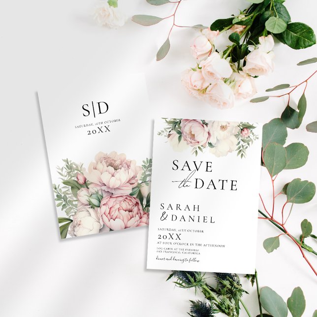 Save The Date Mariage Élégant Fleurs de Pêcher Rose (Créateur téléchargé)