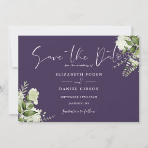 Save The Date Mariage Élégant Fleurs de Verdure Violettes Photo
