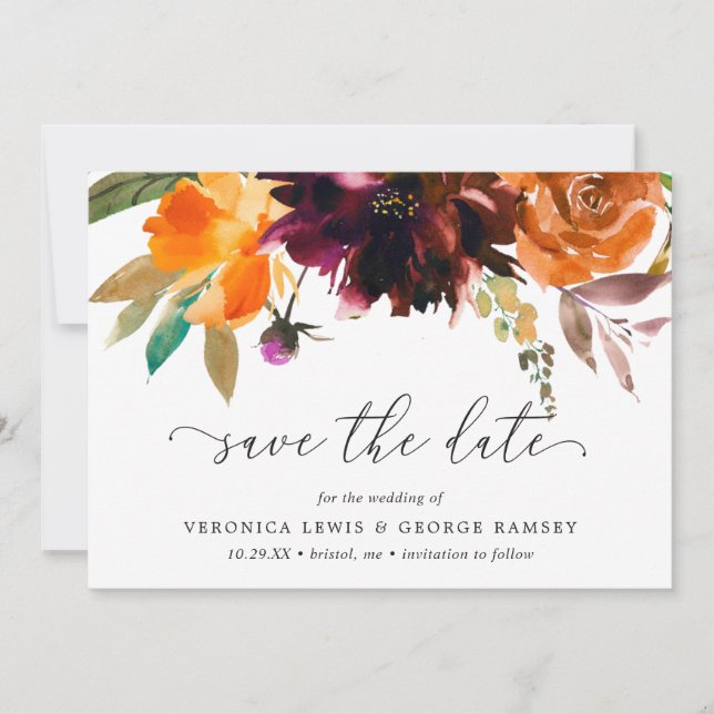 Save The Date Mariage Élégant Floral Automnal Rustique (Devant)